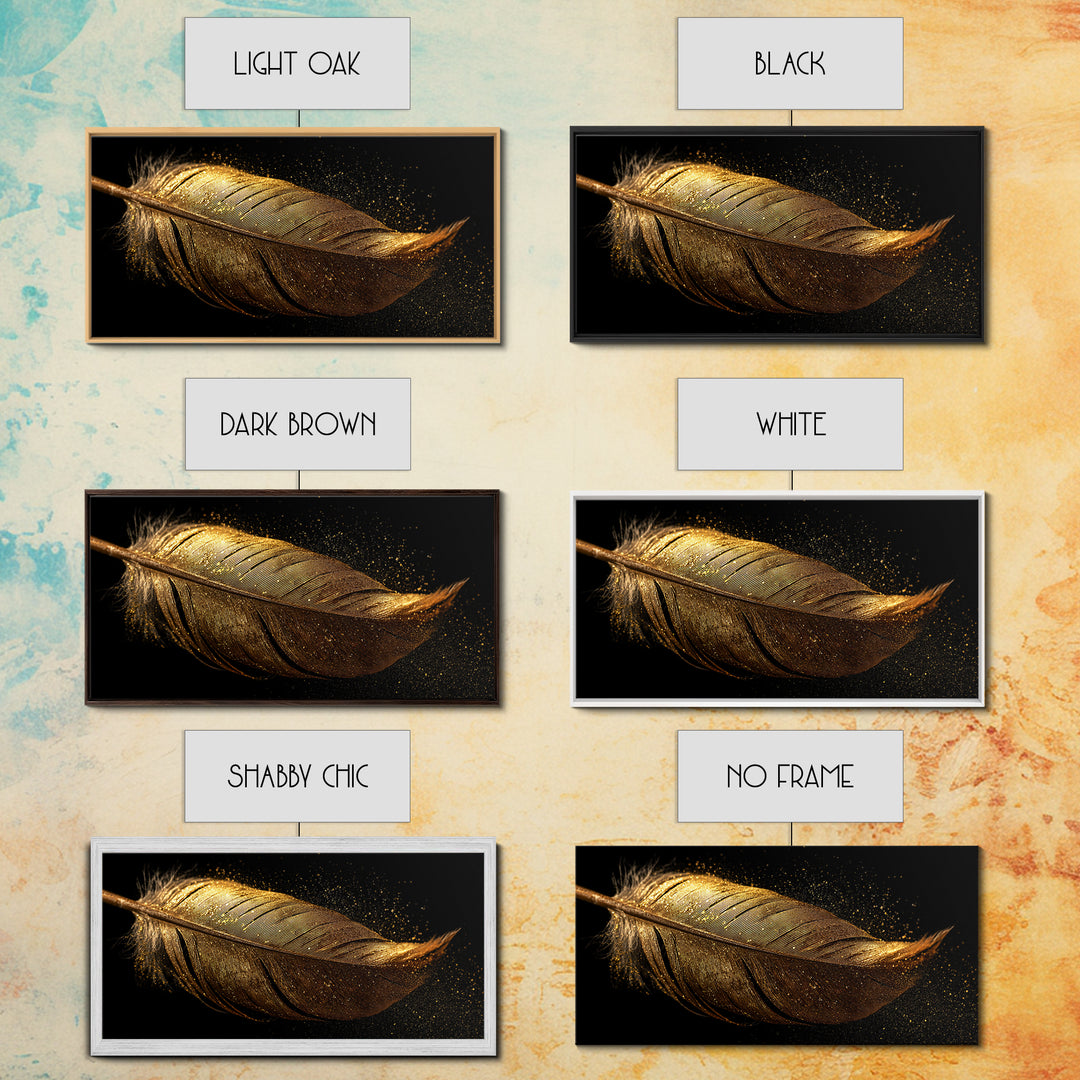 Golden Feather Canvas Gold Art, Norse Mythology Inspired Canvas Art, Viking Decor for Office or Study, Framed in Real Wood