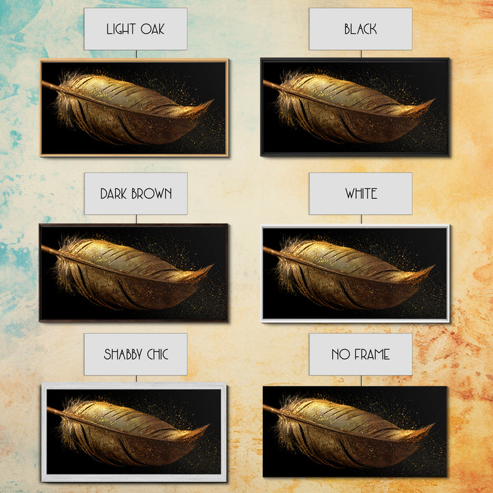 Golden Feather Canvas Gold Art, Norse Mythology Inspired Canvas Art, Viking Decor for Office or Study, Framed in Real Wood