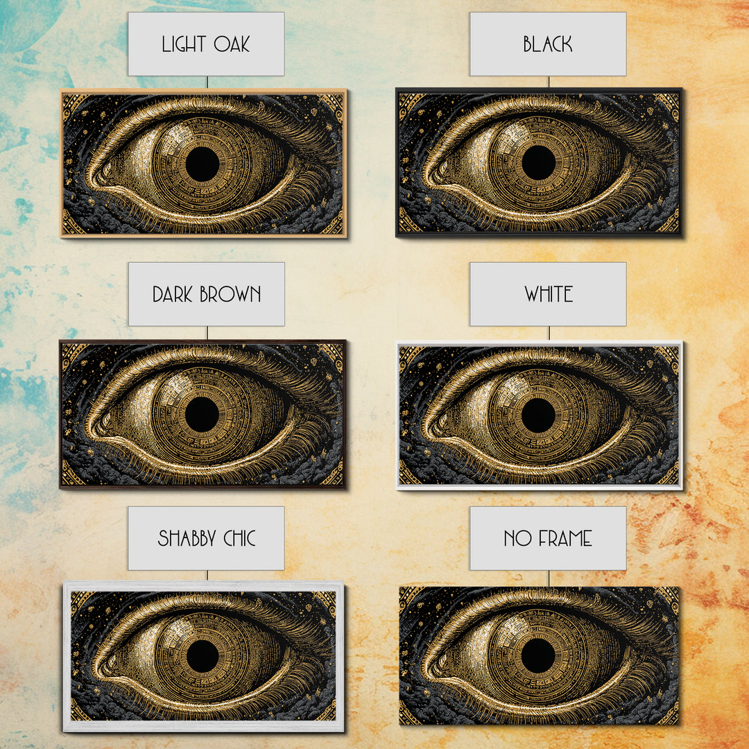Mystic Rune Eye Canvas Gold Art Norse Canvas Art Nordic Wall Hanging with real wood frame, Viking Decor, Dad Gift for Office