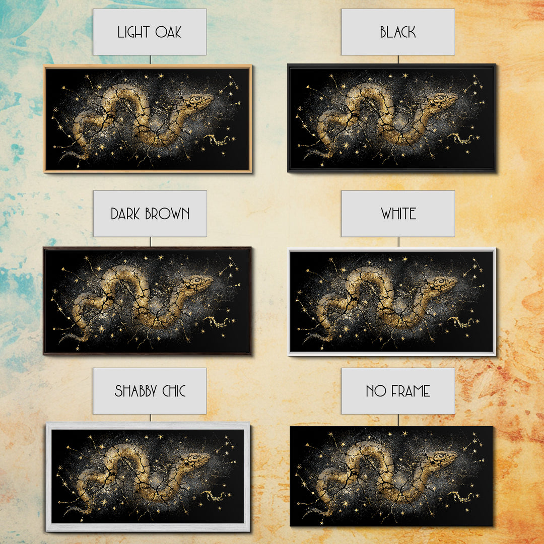 Jormungandr Serpent Canvas Gold Art Norse Mythology Canvas Art Wall Decor framed in real wood, Man Cave Viking Gift for Him