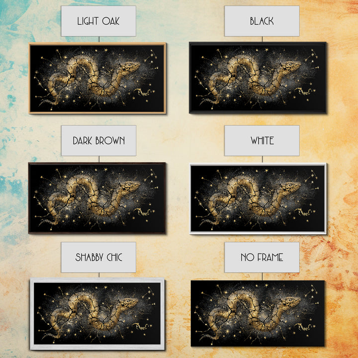 Jormungandr Serpent Canvas Gold Art Norse Mythology Canvas Art Wall Decor framed in real wood, Man Cave Viking Gift for Him