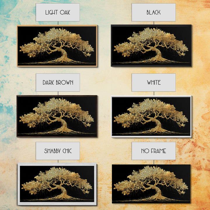 Canvas Art Yggdrasil Canvas Gold Art, Norse Tree of Life Wall Hanging with Real Wood Frame, Nordic Mythology Man Cave or Dad Gift