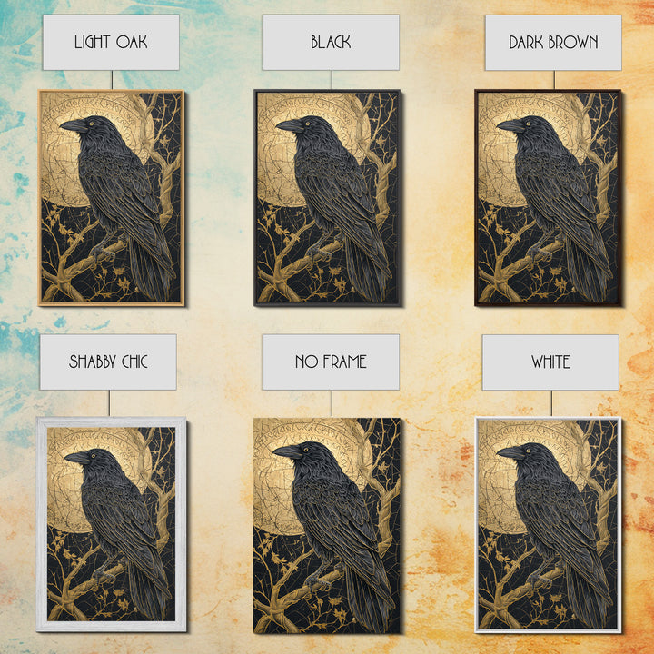 Odin’s Raven Canvas Gold Art Canvas Art | Norse Mythology Bird Symbol Wall Decor for Office or Dad Gift | Set in Real Wood Frame