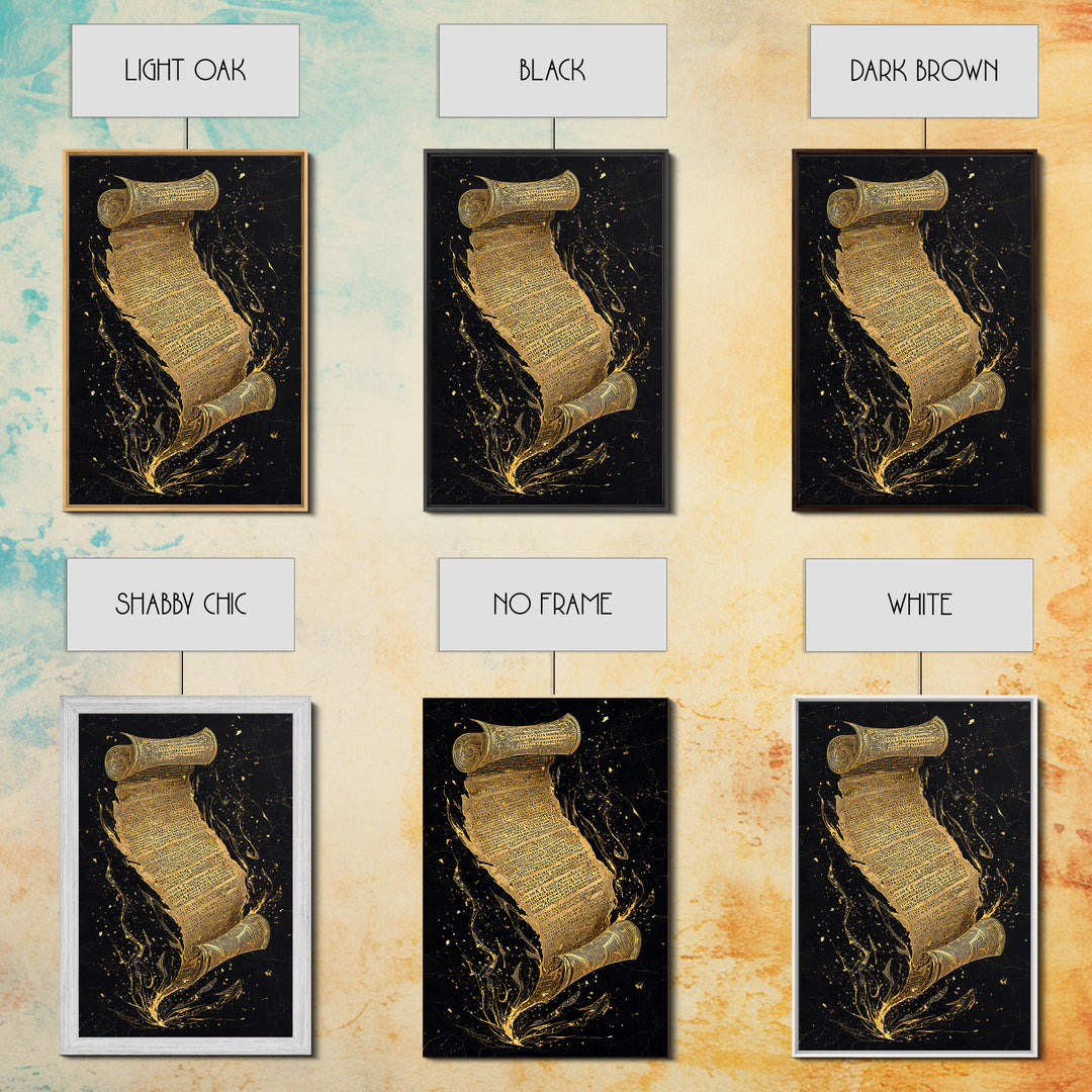 Runestone Scroll Canvas Gold Art Canvas Art | Nordic Mythology Rune Wall Art Viking Pagan Decor | Natural Wood Frame Man Cave Art