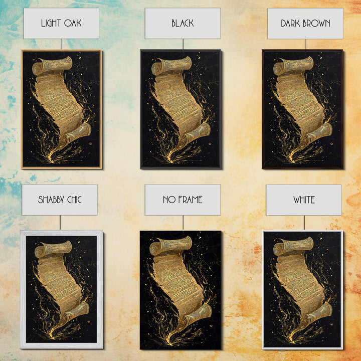 Runestone Scroll Canvas Gold Art Canvas Art | Nordic Mythology Rune Wall Art Viking Pagan Decor | Natural Wood Frame Man Cave Art