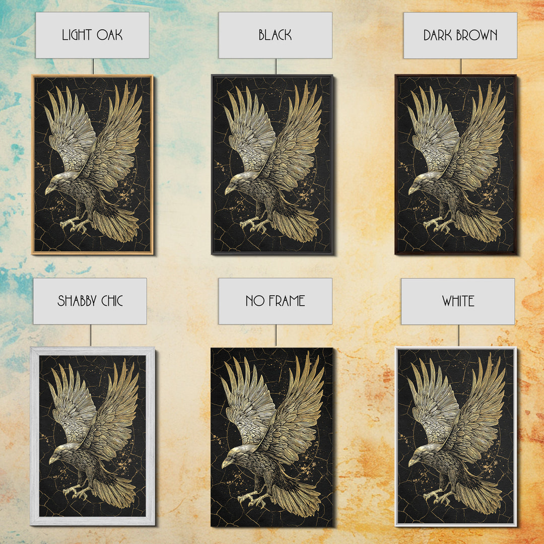 Odin’s Raven Canvas Gold Art Canvas Art | Viking Mythology Wall Decor for Office or Dad Gift | Framed with Solid Wood