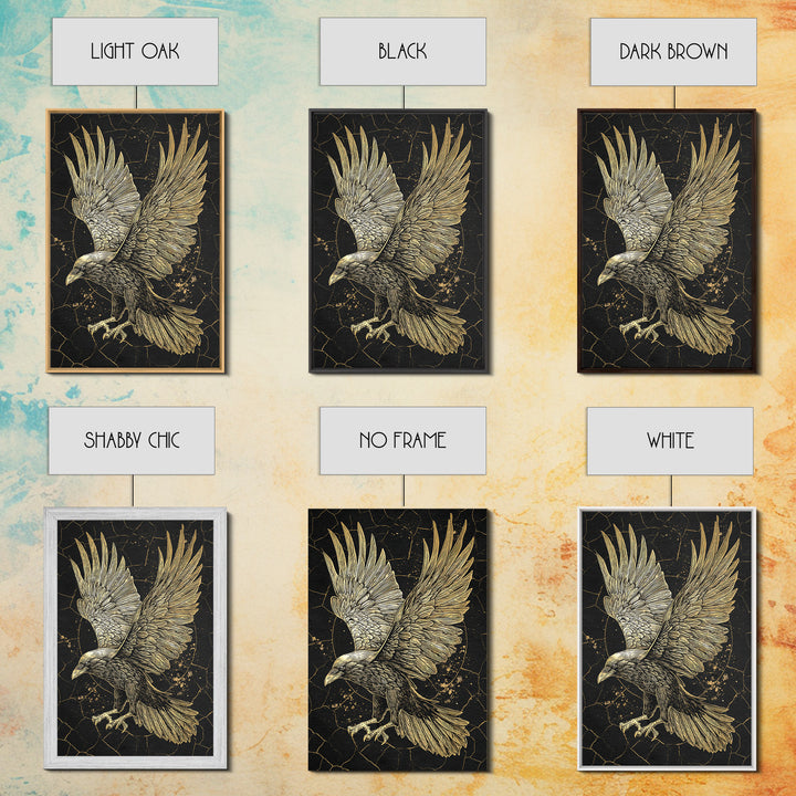 Odin’s Raven Canvas Gold Art Canvas Art | Viking Mythology Wall Decor for Office or Dad Gift | Framed with Solid Wood