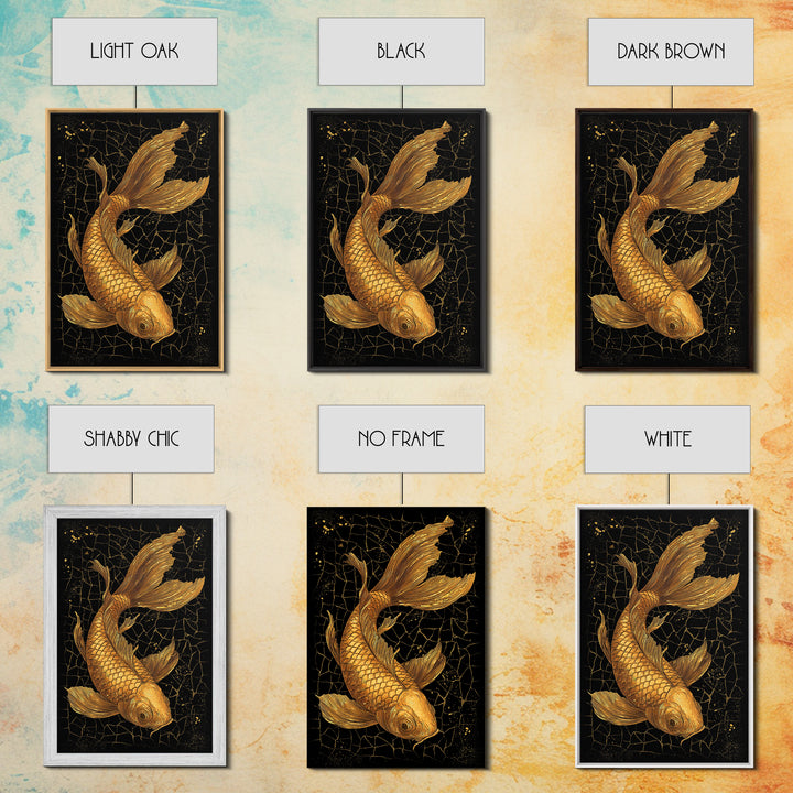 Nordic Mythology Canvas Gold Art Canvas Art Koi Fish Wall Decor, Viking Inspired Gift for Men, Framed in Real Wood