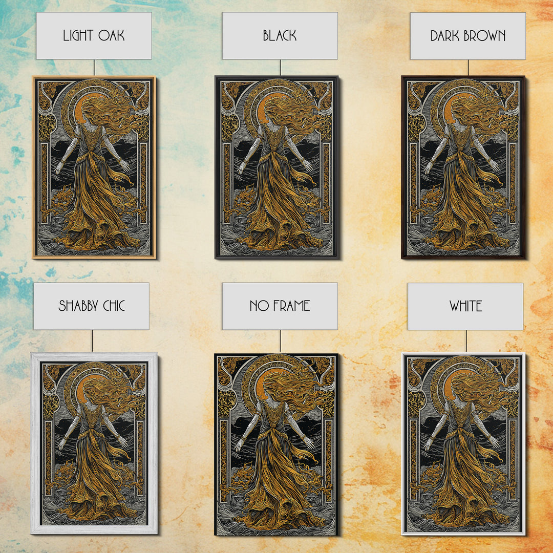 Goddess Freyja Canvas Gold Art Canvas Art | Norse Mythology Divine Feminine Wall Decor | Man Cave or Office Art in Wood Frame