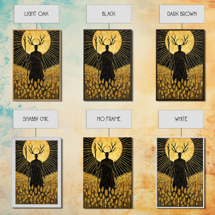 Nordic Frey God of Fertility Canvas Gold Art Canvas Art, Viking Mythology Wall Decor, natural wood framed art, Office and Dad Gift