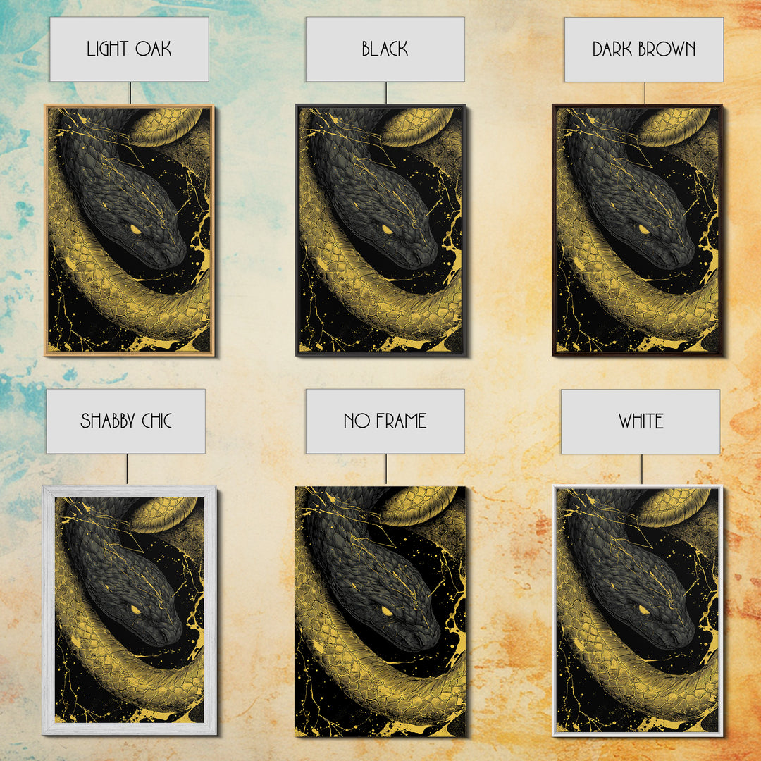 Canvas Gold Art Jrmungandr Midgard Serpent Canvas Art | Norse Wall Decor | Viking Office Art with real wood frame