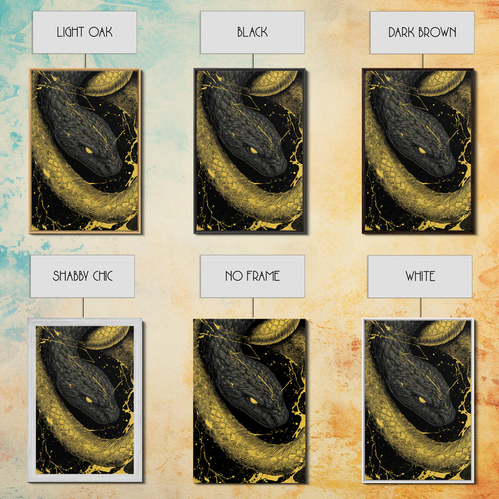 Canvas Gold Art Jrmungandr Midgard Serpent Canvas Art | Norse Wall Decor | Viking Office Art with real wood frame