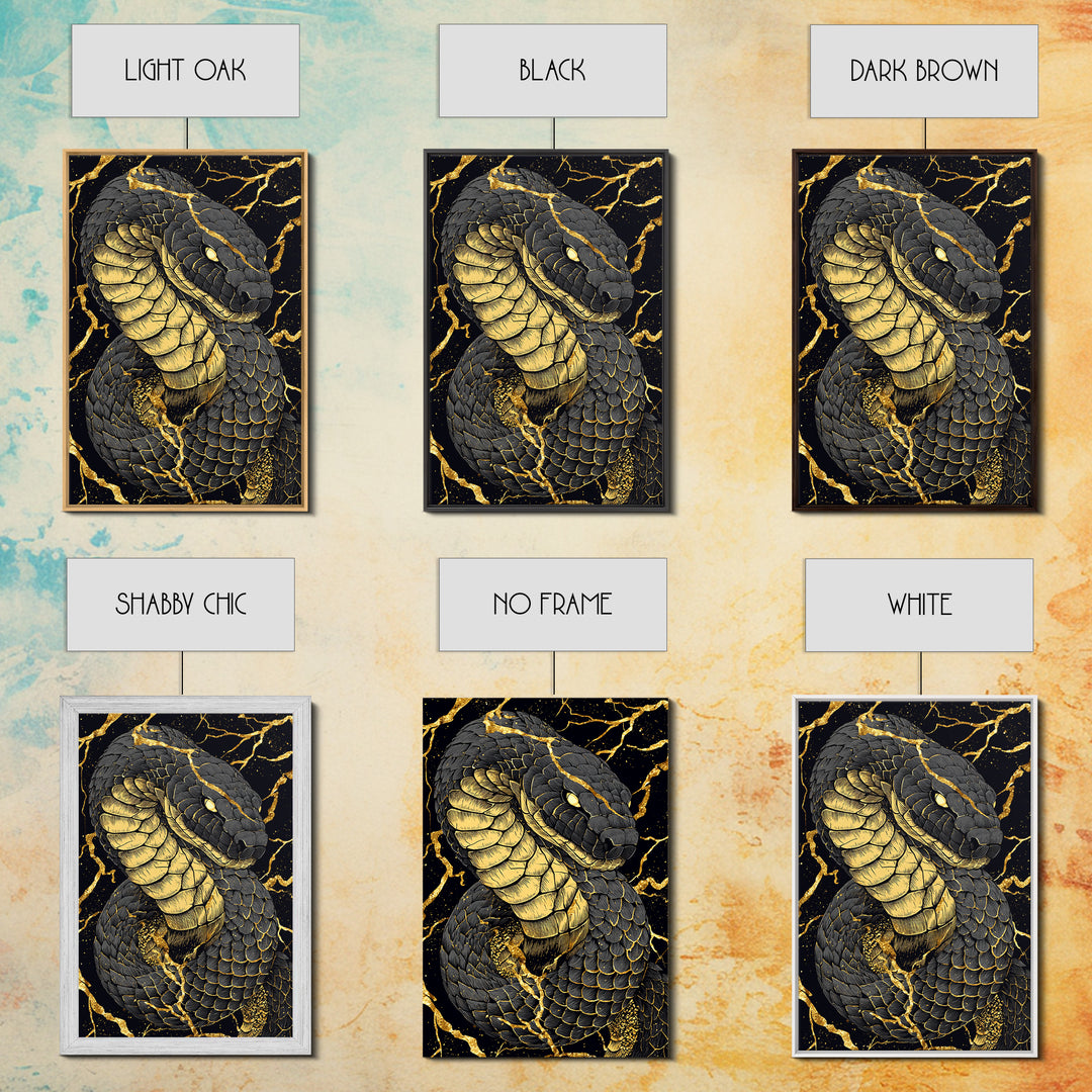 Jormungandr Midgard Serpent Canvas Gold Art Canvas Art Viking Mythology Wall Decor Nordic Office Man Cave Gift with wood frame