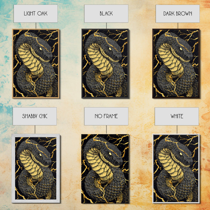 Jormungandr Midgard Serpent Canvas Gold Art Canvas Art Viking Mythology Wall Decor Nordic Office Man Cave Gift with wood frame