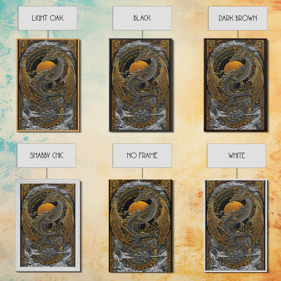 Canvas Gold Art of Jörmungandr Norse Dragon, Viking Myth Canvas Art framed in real wood, Nordic decor perfect for office or study