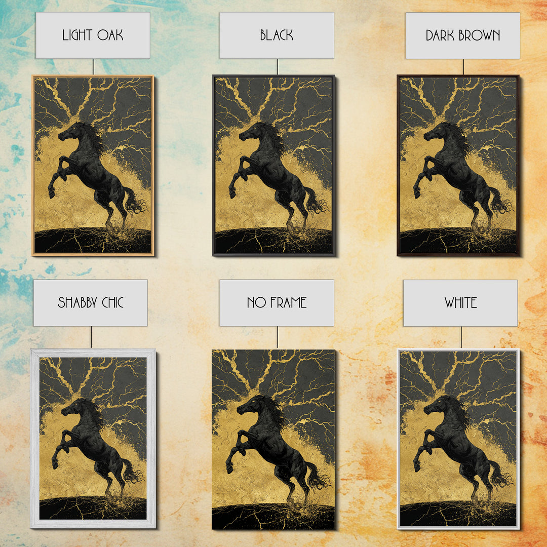 Canvas Gold Art Sleipnir Norse Horse Wall Print Canvas Art Nordic Decor Viking Office Art Man Cave framed in solid real wood