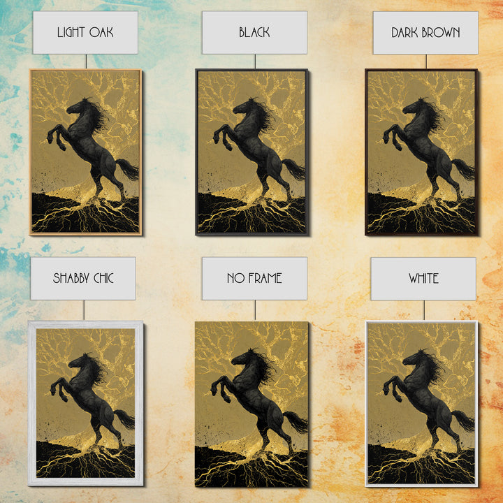 Odin’s Horse Sleipnir Canvas Art Canvas Gold Art Norse Mythology Wall Decor Man Cave Office Art with real wood handcrafted frame