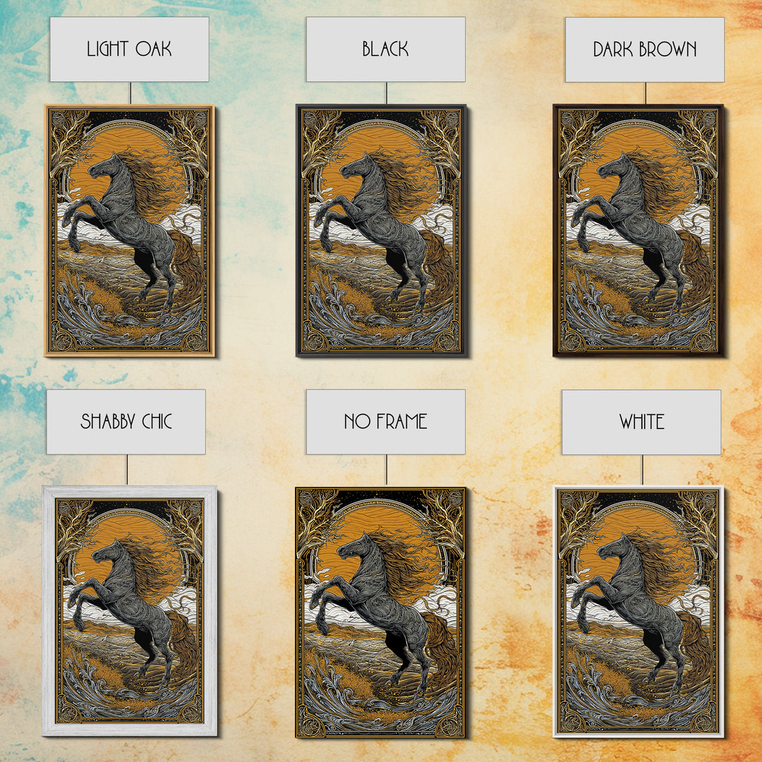 Canvas Gold Art Sleipnir Norse Mythology Horse Wall Canvas Art Nordic Viking Decor Dad Gift Office Art in rustic real wood frame