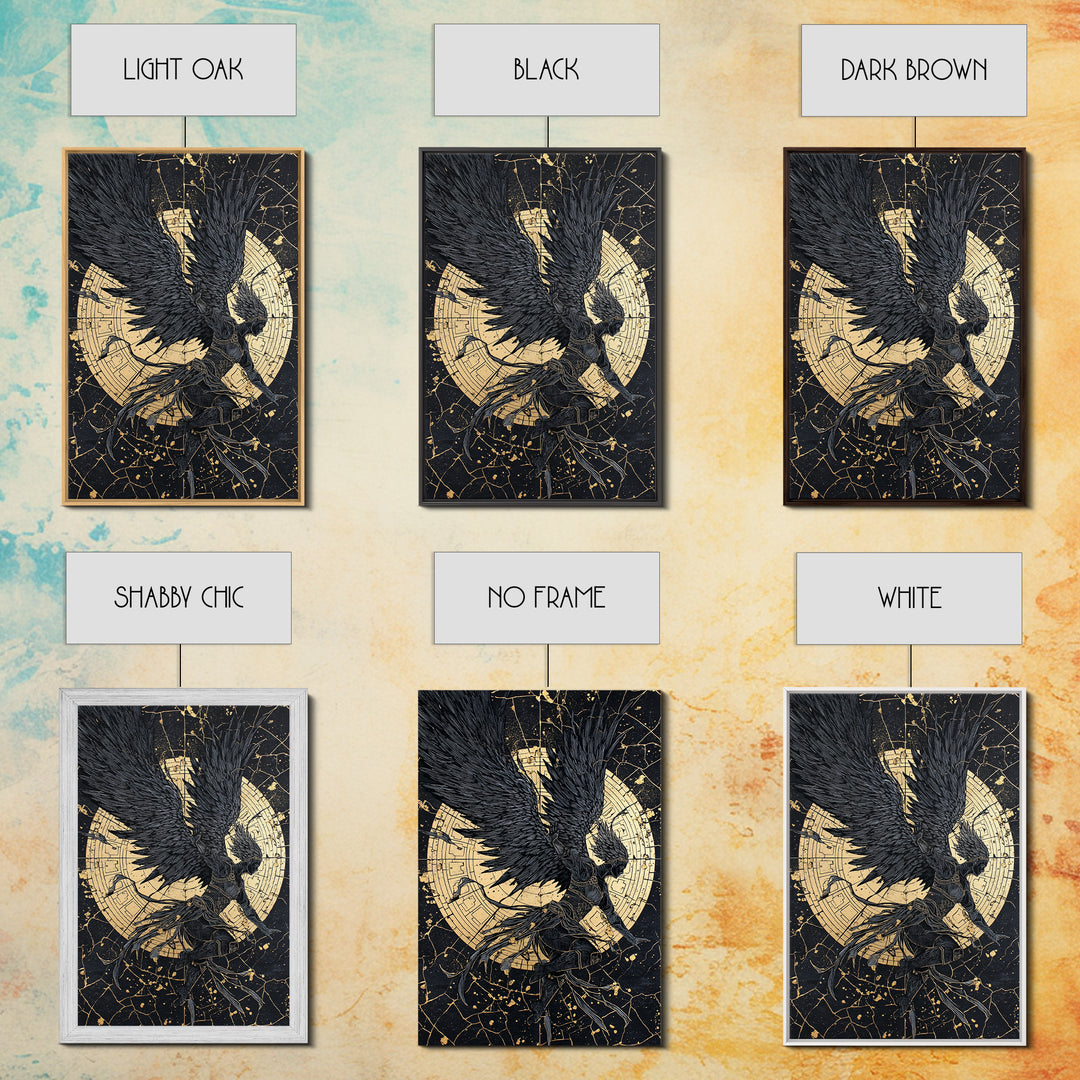 Golden Valkyrie Canvas Gold Art Canvas Art, Norse Mythology Female Warrior Wall Art for Man Cave Office Decor, in real wood frame