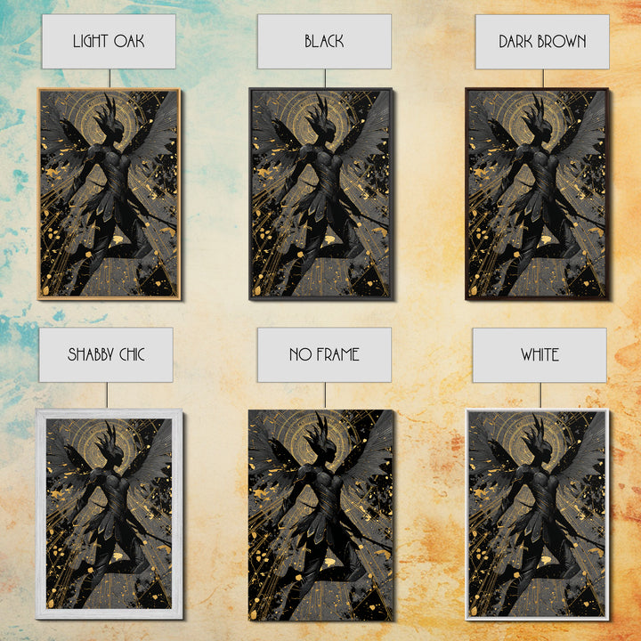 Valkyrie Guardian Canvas Gold Art Canvas Art, Norse Mythology Winged Warrior Wall Decor for Man Cave Dad Gift, real wood frame