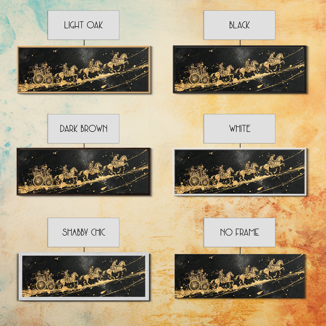 Valkyries’ Ride Canvas Gold Art Norse Mythology Canvas Art Viking Horse Decor framed in natural wood, Warrior Office Wall Art