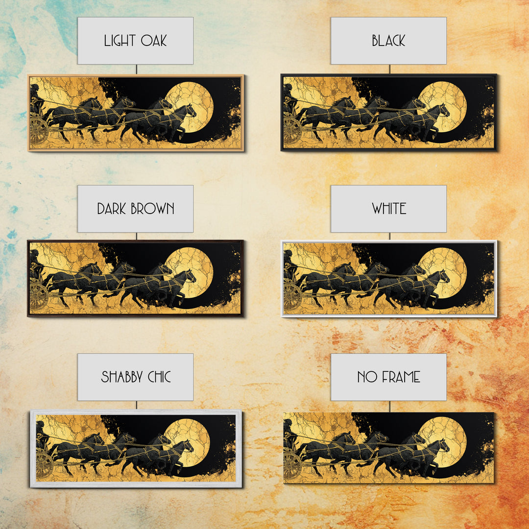 Sol’s Chariot Horses Canvas Gold Art Norse Mythology Canvas Art Wall Decor with wood frame, Viking Office or Man Cave