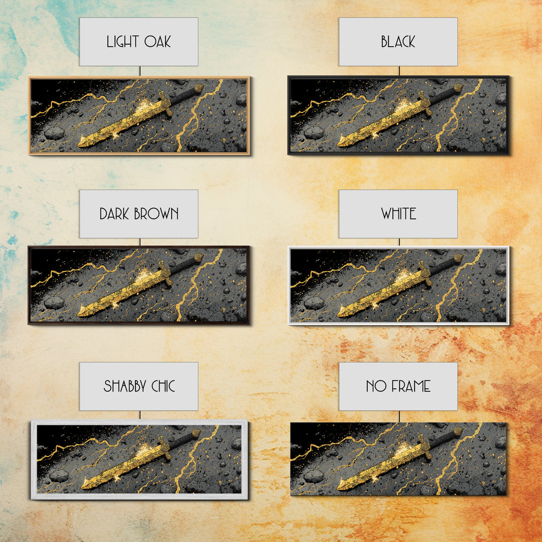 Ancient Norse Blade Canvas Gold Art Canvas Art Viking Decor with natural wood framing, Office Wall Art or Man Cave Gift