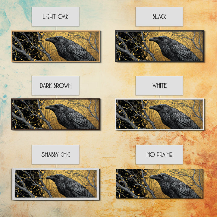Canvas Art of Odin’s Raven Huginn Canvas Gold Art, Norse Mythology Decor with natural wood frame, Nordic Office or Dad Gift