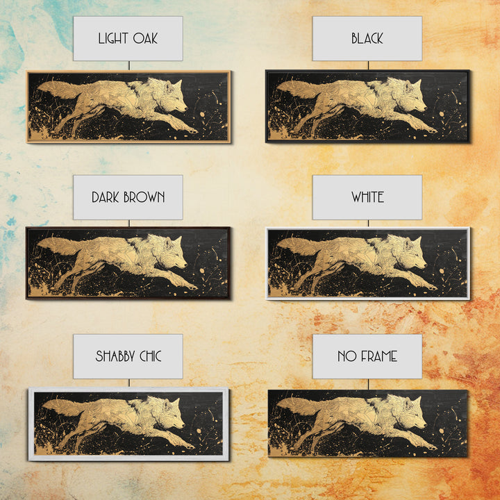 Fenrir Wolf Canvas Gold Art, Norse Mythology Canvas Art framed in natural wood, Viking Man Cave Decor, Nordic Wall Art Dad Gift