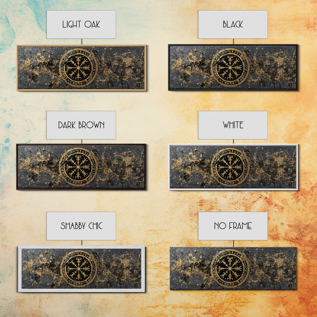 Norse Mythology Canvas Gold Art Canvas Art – Viking Warrior Silhouettes Battle Wall Decor, Man Cave Office Gift, framed in wood