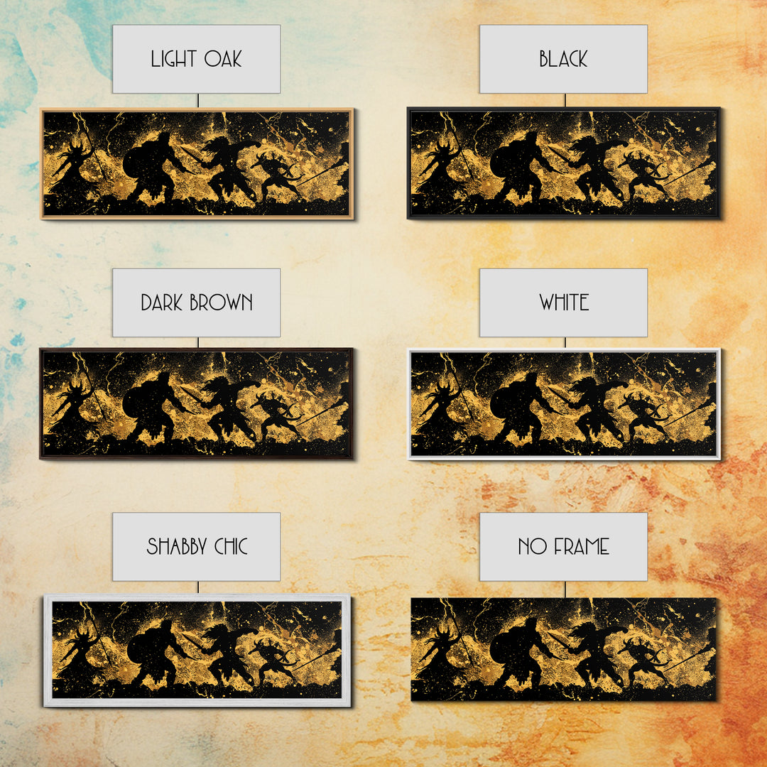 Ragnarok Nordic Myth Canvas Gold Art Canvas Art | Epic Viking Battle Scene Wall Decor with real wood frame | Office or Den Art