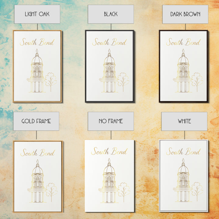 South Bend Travel Poster, Framed Canvas Print, Clean Sketch Wall Art, South Bend City Art, Vintage City Art, Vintage Travel Art