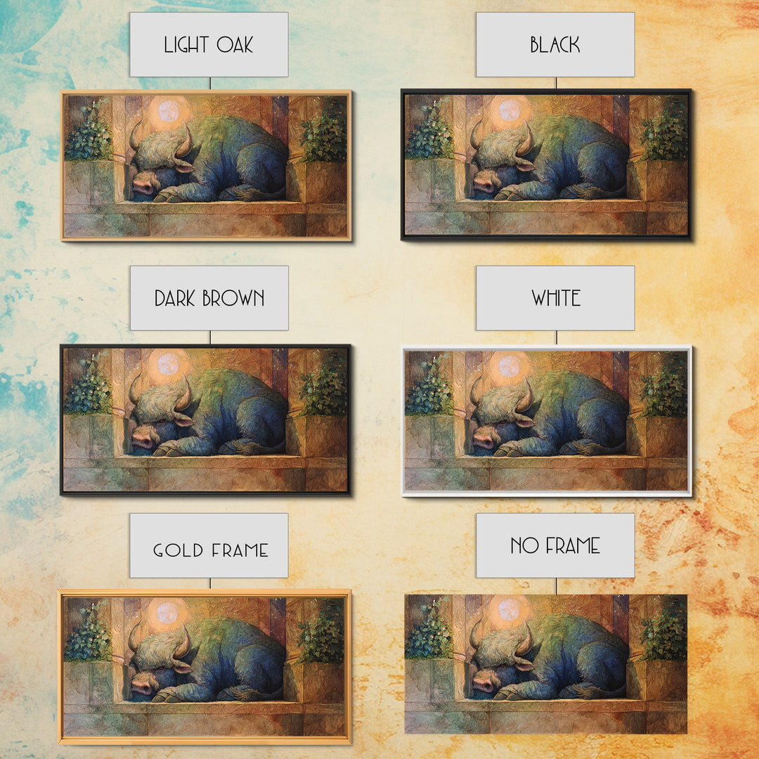 Minotaur in Labyrinth of Warm Stone Framed Canvas Print, Mythological Art, Minimalist Decor, Living Room Decor, Legend, MYT-2x1-37