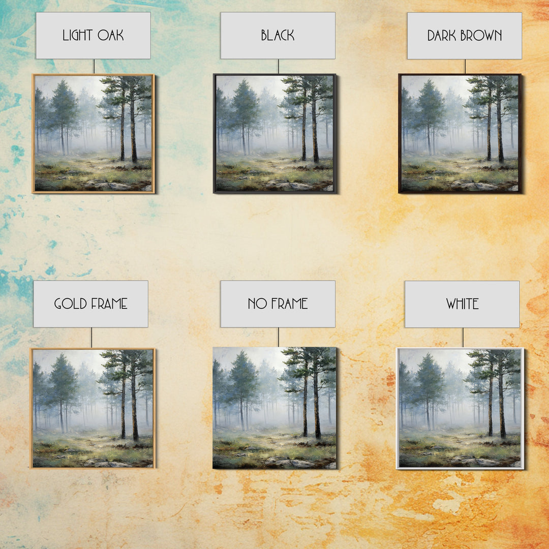 Moody Pine Forest Framed Canvas Print, Nature Art, Gallery Decor, Living Room Decor, Oil Painting, Nature, Contemporary Art, NAT-1x1-65