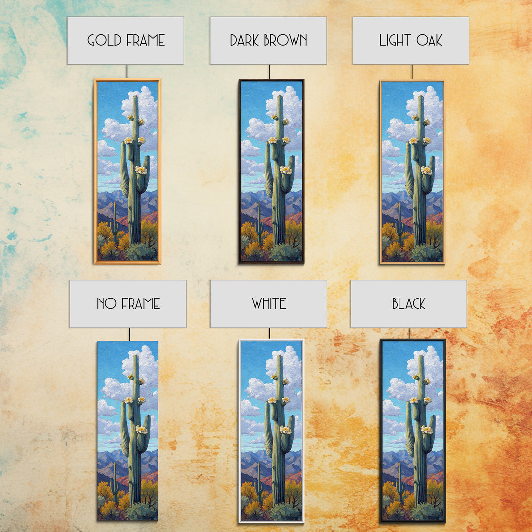 Desert Cactus Blooming After Rain Framed Canvas Print, Nature Art, Living Room Decor, Oil Painting, Nature, Ocean Art, NAT-1x3-80