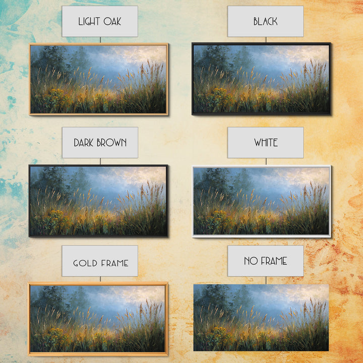 Sunrise Through Tall Grass and Wildflowers Framed Canvas Print, Nature Art, Living Room Decor, Fine Art, Nature, Ocean Art, NAT-2x1-55