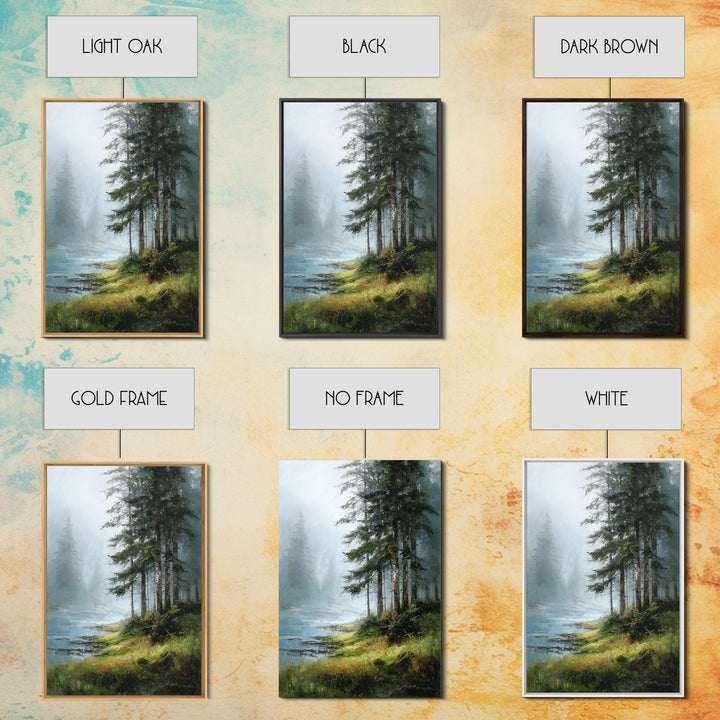 Moody Pine Forest Framed Canvas Print, Nature Art, Wall Art, Living Room Decor, Oil Painting, Nature, Wood Wall Art, NAT-2x3-1