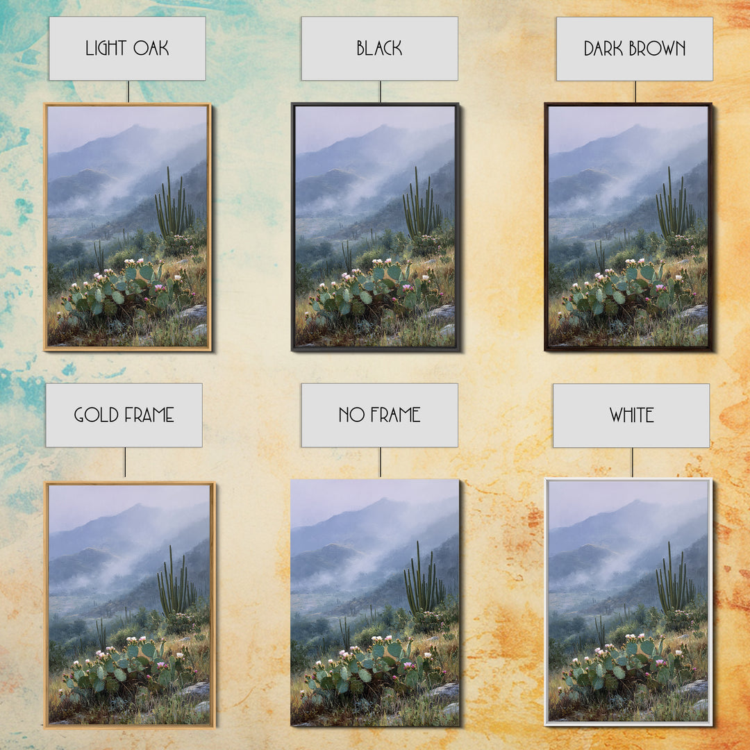 Desert Cactus Blooming After Rain Framed Canvas Print, Nature Art, Art Print, Living Room Decor, Fine Art, Nature, NAT-2x3-100