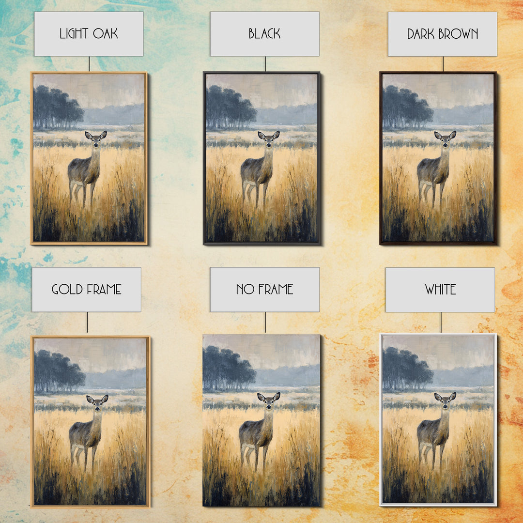 Deer Standing in a Golden Field Canvas Print, Nature Art, Moss Art, Living Room Decor, Fine Art, Nature, Statement Artwork, NAT-2x3-16