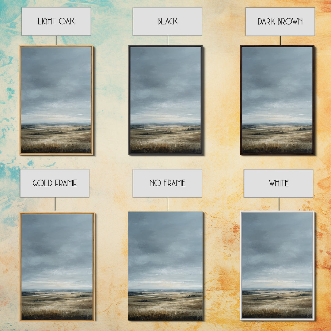 Storm Clouds over a Rolling Prairie Framed Canvas Print, Nature Art, Textured Painting, Living Room Decor, Fine Art, Nature, NAT-2x3-22