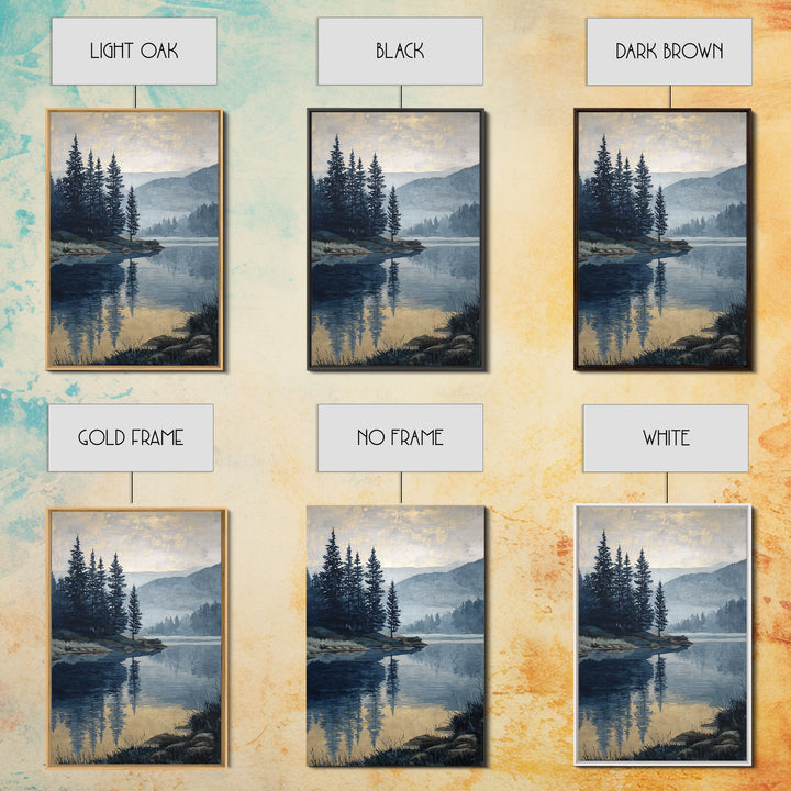 Misty Mountain Lake Framed Canvas Print, Nature Art, Art, Living Room Decor, Watercolor Art, Nature, 3d Wall Art, NAT-2x3-37