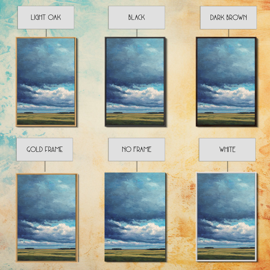 Storm Clouds over a Rolling Prairie Framed Canvas Print, Nature Art, Textured Painting, Living Room Decor, Fine Art, Nature, NAT-2x3-46