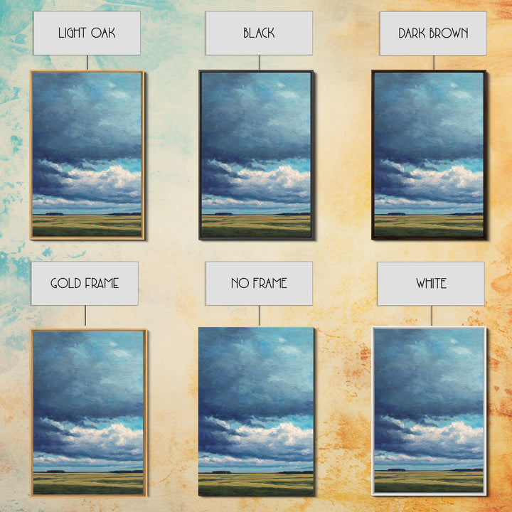 Storm Clouds over a Rolling Prairie Framed Canvas Print, Nature Art, Textured Painting, Living Room Decor, Fine Art, Nature, NAT-2x3-46