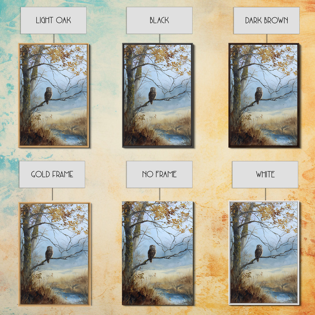 Owl in Moonlit Branches Framed Canvas Print, Nature Art, Room Decor, Living Room Decor, Fine Art, Nature, Wall Hangings, NAT-2x3-51