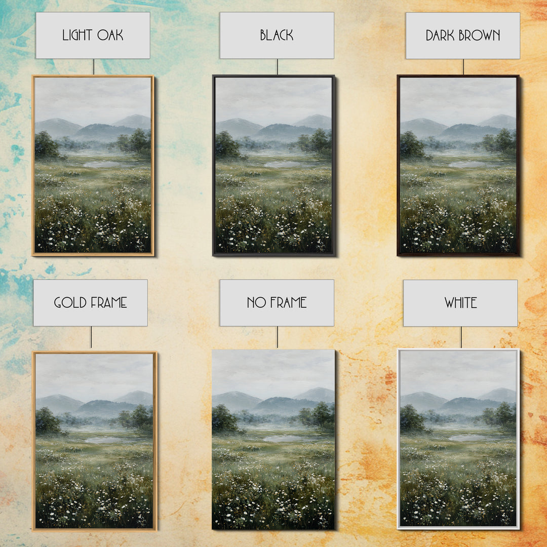Wildflower Meadow under Soft Summer Sky Canvas Print, Nature Art, Painting, Living Room Decor, Nature, Modern Wall Art, NAT-2x3-82