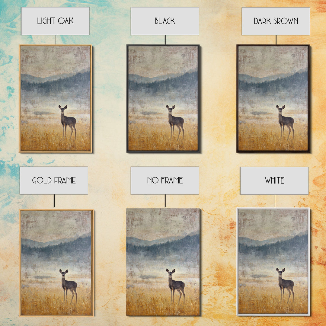 Deer Standing in a Golden Field Framed Canvas Print, Nature Art, Printable Wall Art, Living Room Decor, Fine Art, Nature, NAT-2x3-88