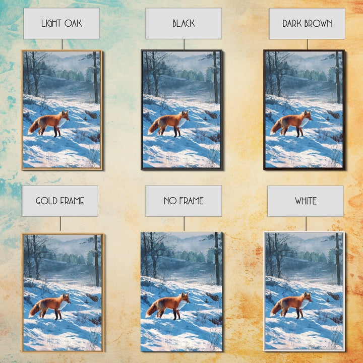 Fox Crossing a Snowy Forest Clearing Framed Canvas Print, Nature Art, Living Room Decor, Oil Painting, Nature, NAT-2x3-90