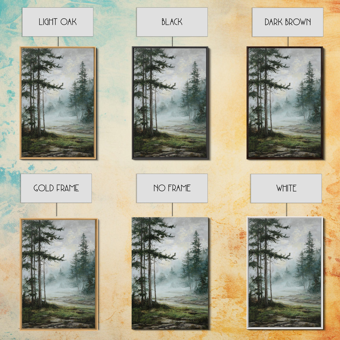 Moody Pine Forest Framed Canvas Print, Nature Art, Framed Art, Living Room Decor, Nature, Botanical Art, Digital Download Art, NAT-2x3-97