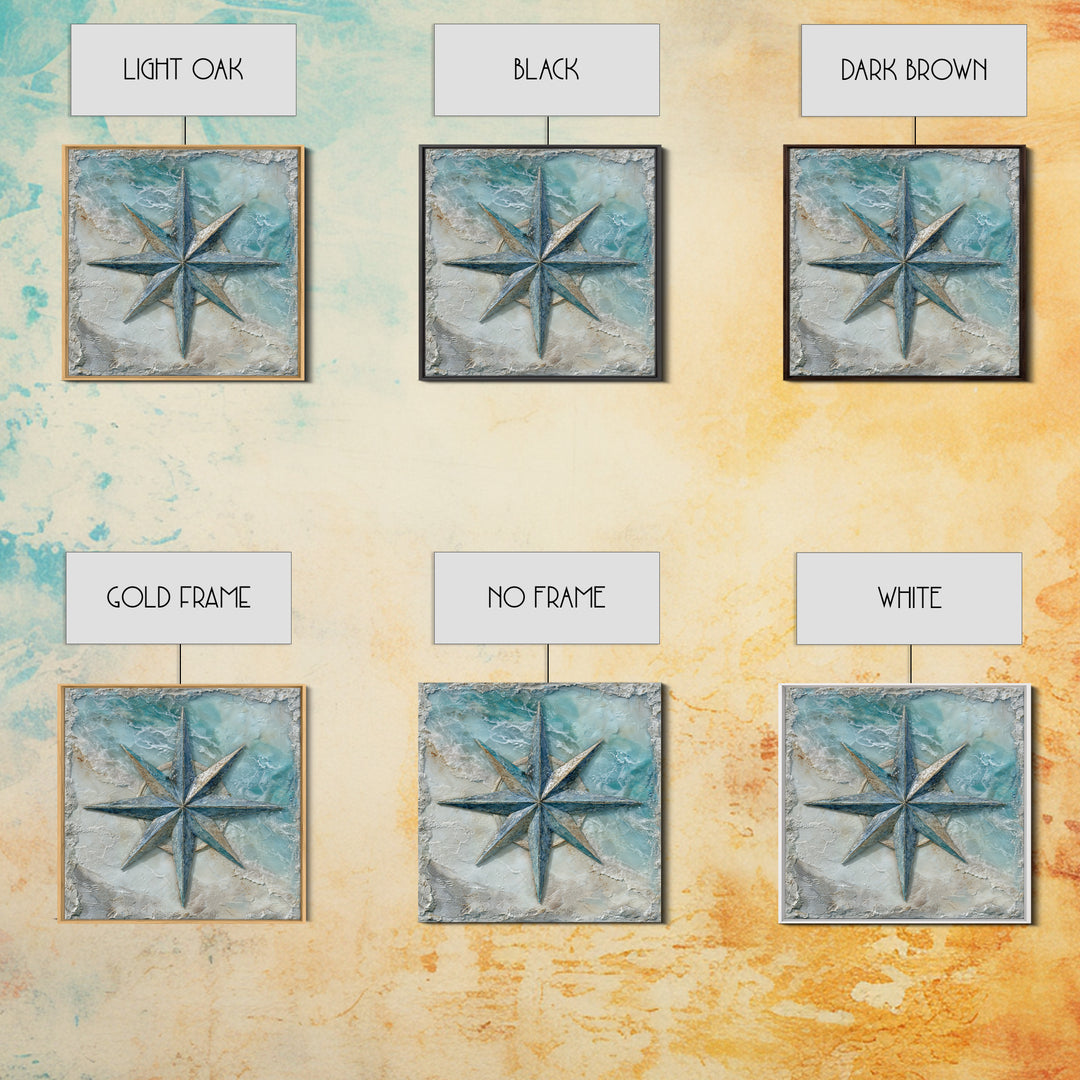 Nautical Star Compass Rose Framed Canvas Print, Nautical Art, Gallery Decor, Coastal Decor, Fine Art, Harbor, Wall Art, NAU-1x1-62