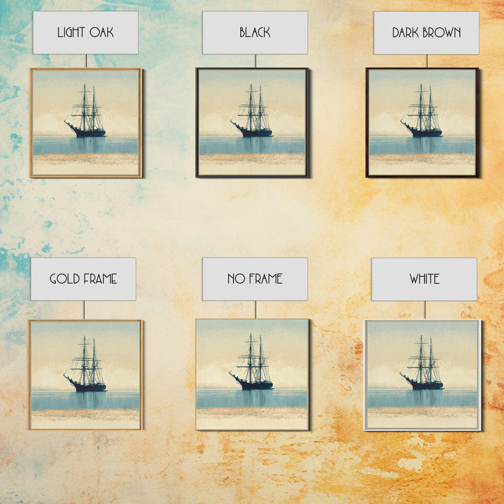 Tall Ship Silhouette at Sunset Framed Canvas Print, Nautical Art, Printable, Coastal Decor, Fine Art, Harbor, Beach Decor, NAU-1x1-8